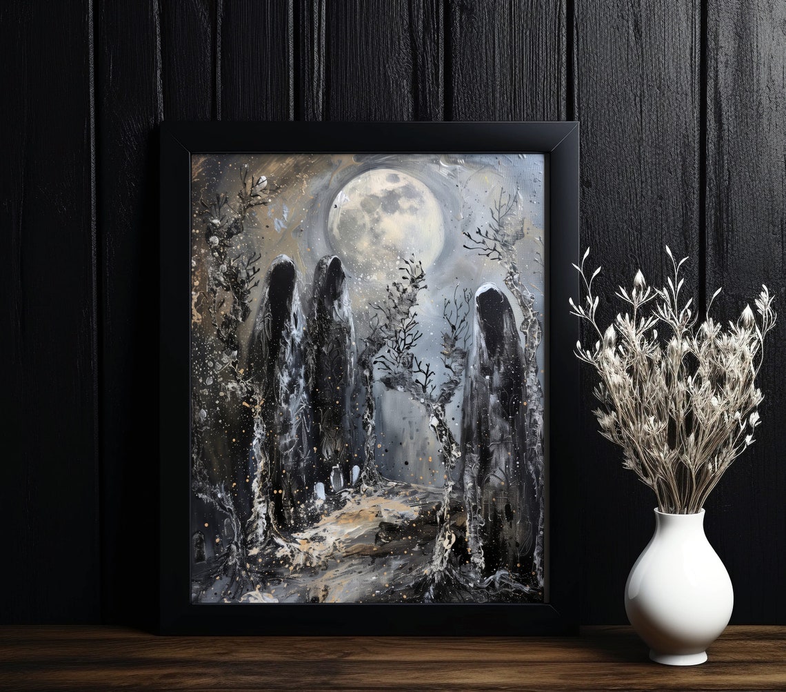 Ghosts Among Dead Trees Under Full Moon Gothic Night Art Poster - Image 6