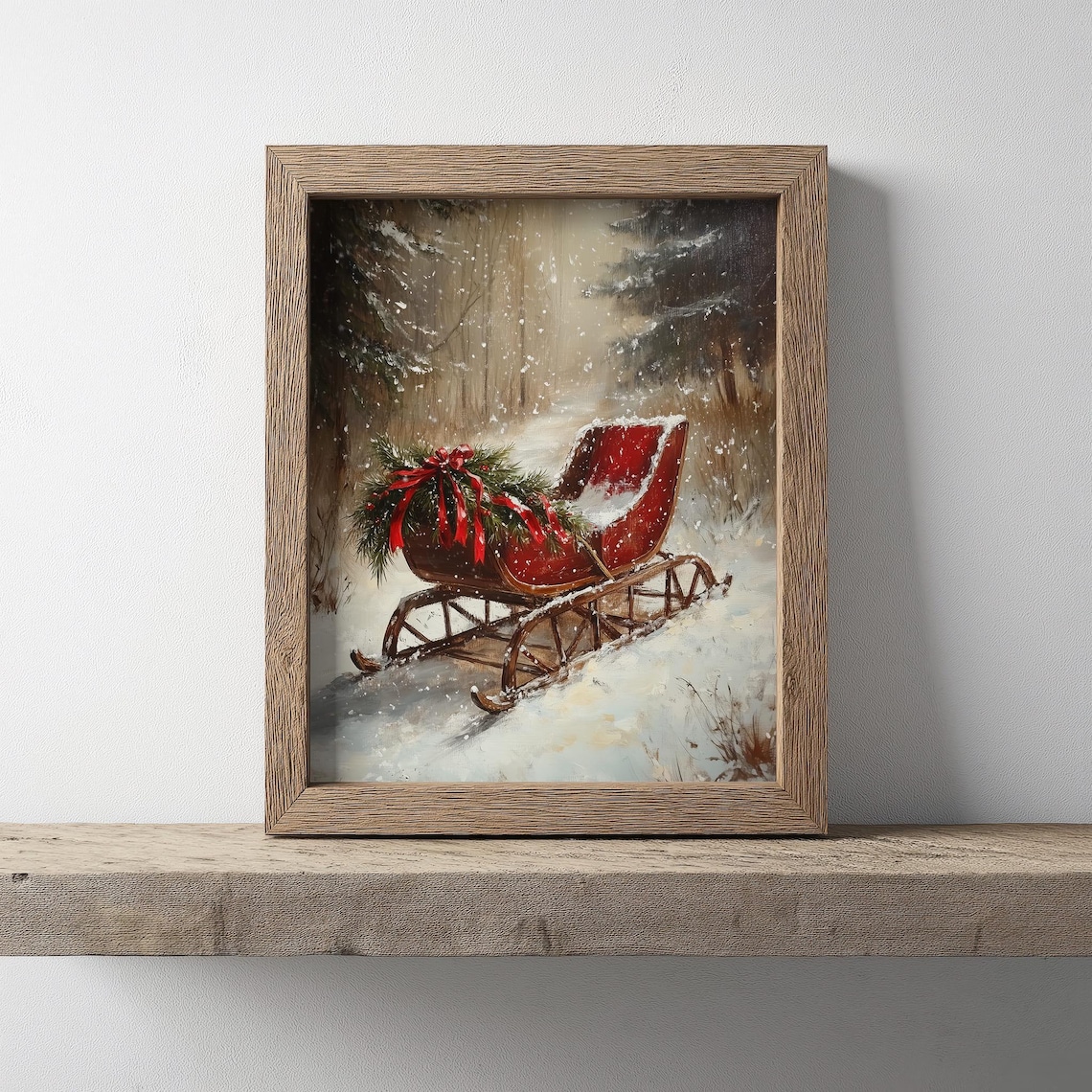 Vintage Winter Sleigh Christmas Wall Art, Rustic Holiday Decor