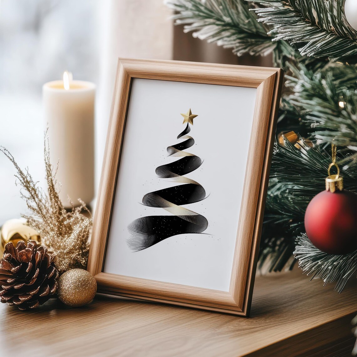 Minimalist Black and Gold Christmas Tree Star Modern Holiday Poster - Image 6