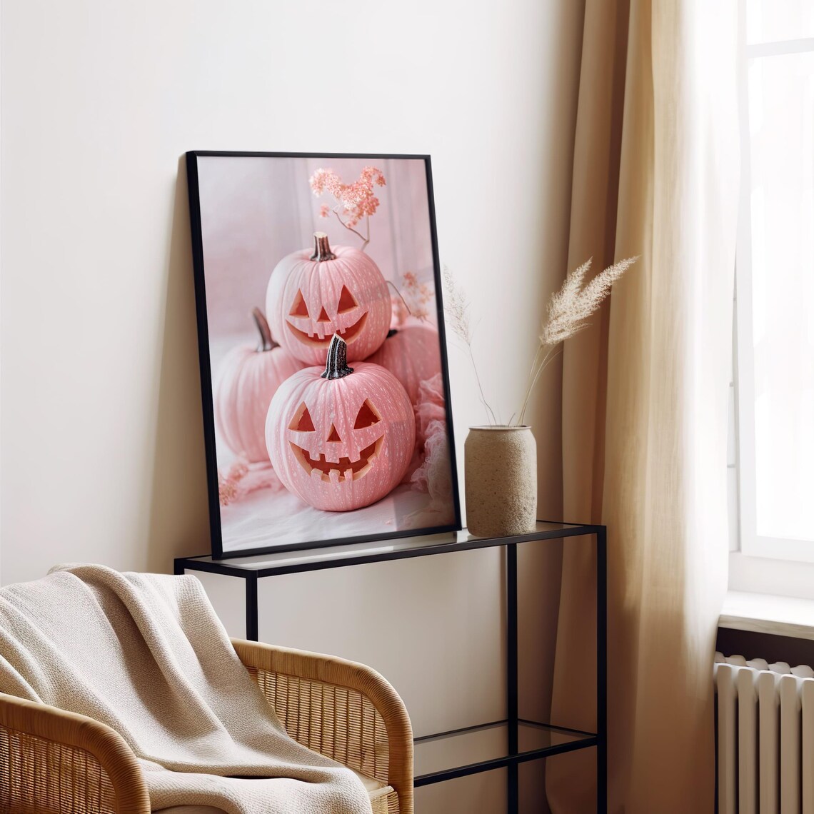 Pink Pumpkin Halloween Art Print Cute Jack O Lantern Decor Soft Pastel Fall Wall Art Whimsical Halloween Print - Image 2
