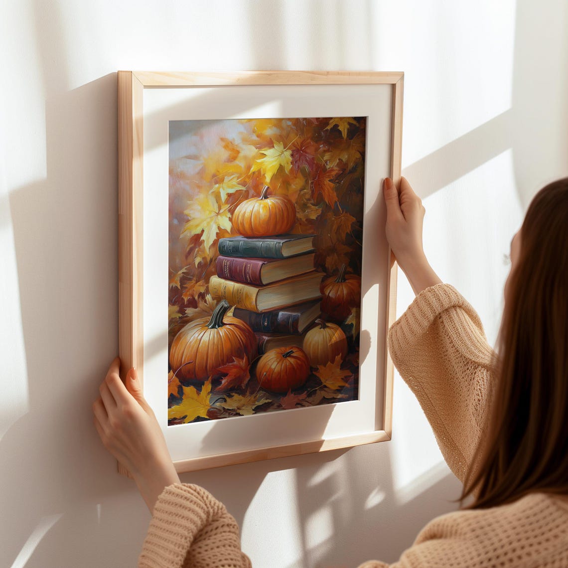 Pumpkin and Book Stack Autumn Harvest Still Life Fall Decor Art Poster - Image 7