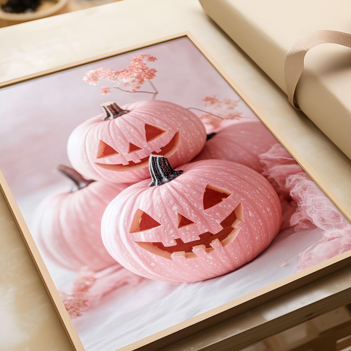 Pink Pumpkin Halloween Art Print Cute Jack O Lantern Decor Soft Pastel Fall Wall Art Whimsical Halloween Print - Image 5