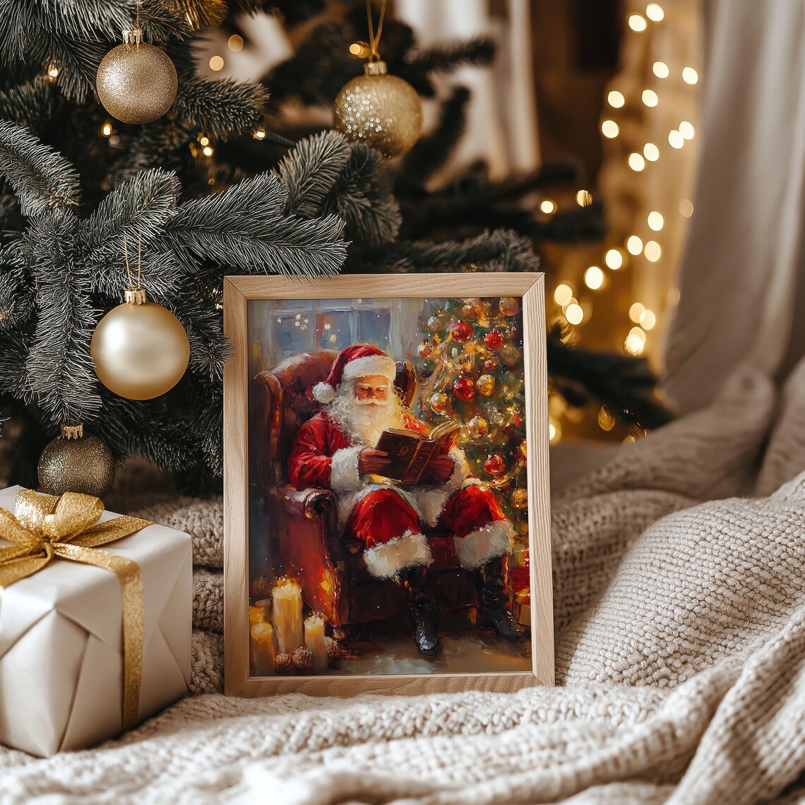 Santa Claus Reading Christmas Tree Wall Art Print - Image 5
