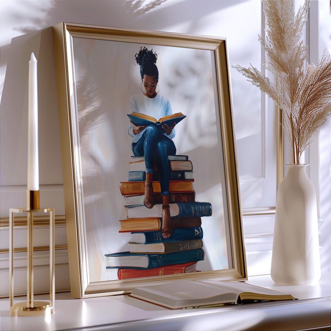 Black Woman Reading Book Art Print, Bookish Decor - Image 3