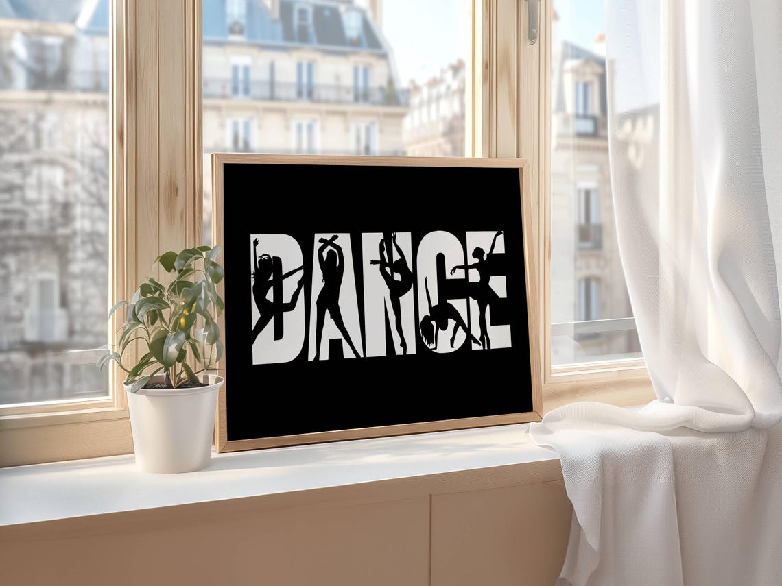 Dance Silhouette Typography Black Modern Dance Studio Poster - Image 2