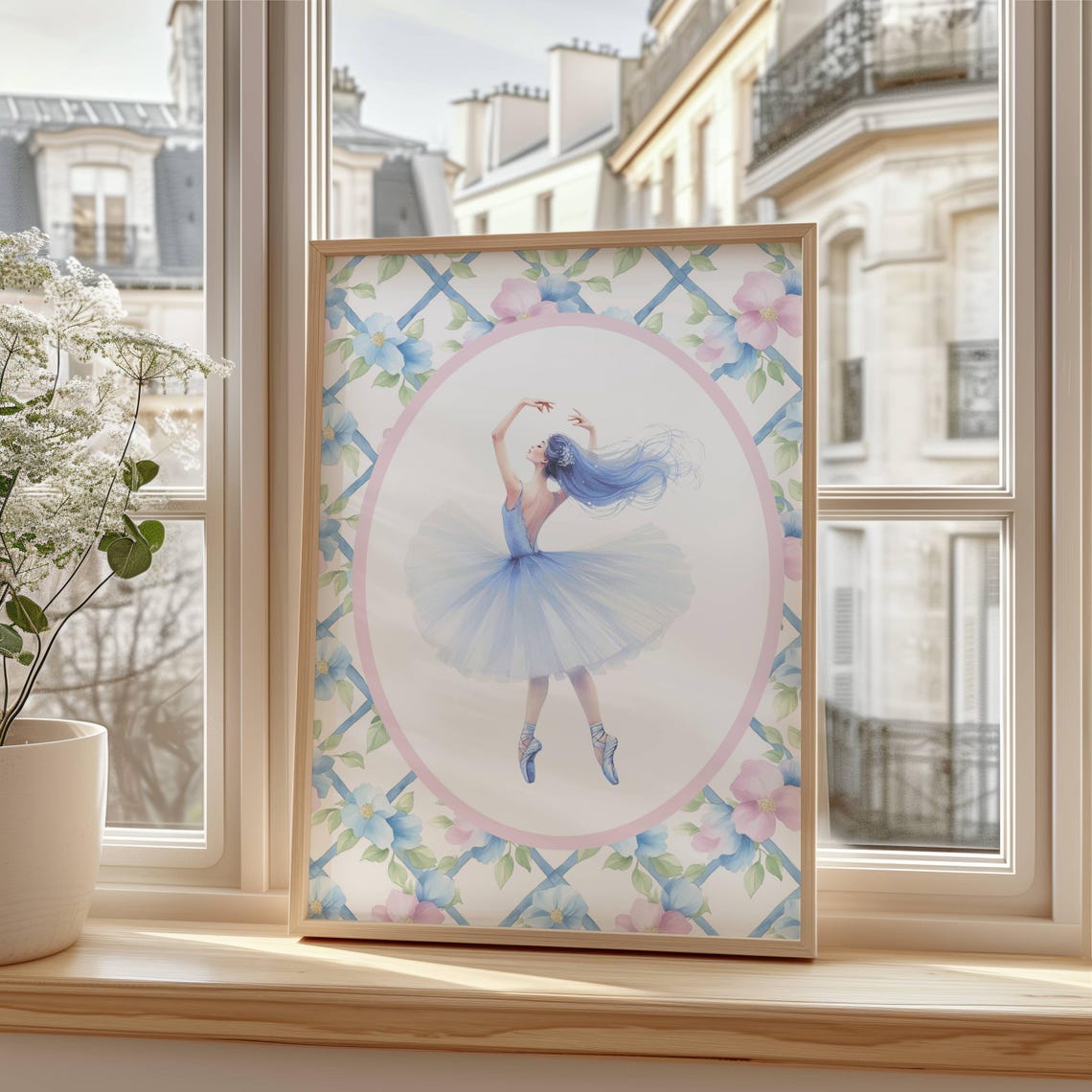 Pastel Blue Ballerina Tutu Floral Lattice Grandmillennial Poster - Image 3