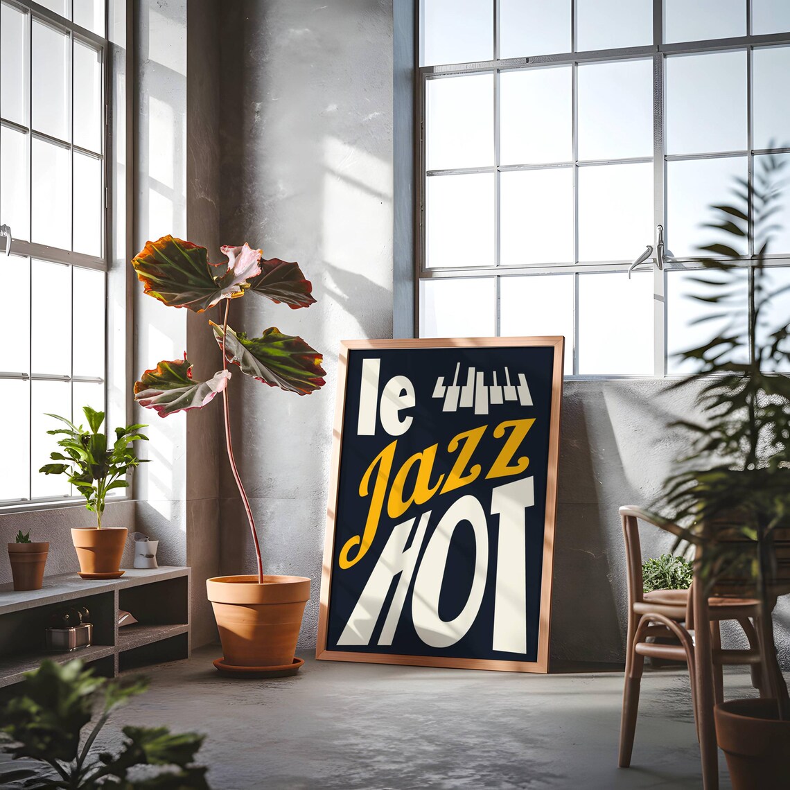 Le Jazz Hot Piano Keys Retro Navy Cream Mustard Music Poster - Image 3