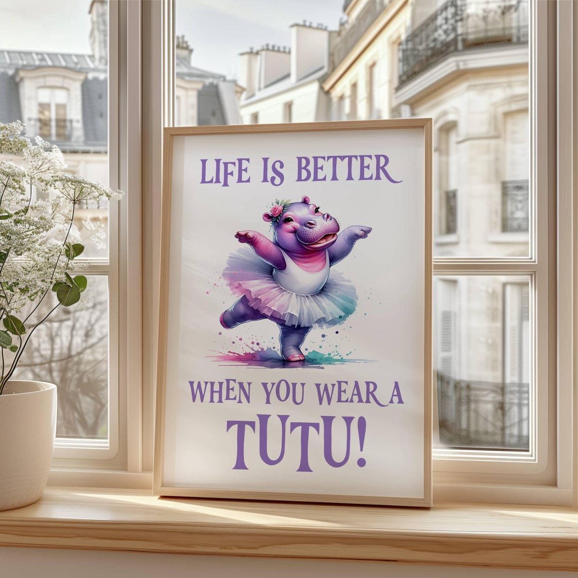 Funny Ballerina Hippo Nursery Wall Art Ballet Quote Dance Studio Print Dancer Gift Lover Kids Room Decor Instant - Image 4