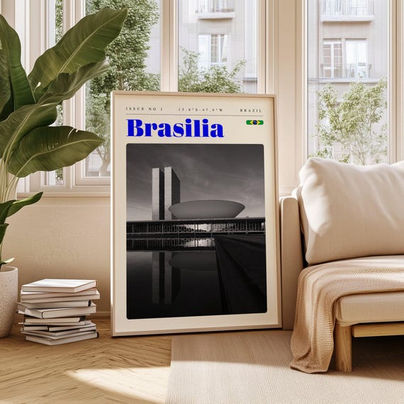 Brasilia Brazil Modernist Architecture Monochrome Travel Poster