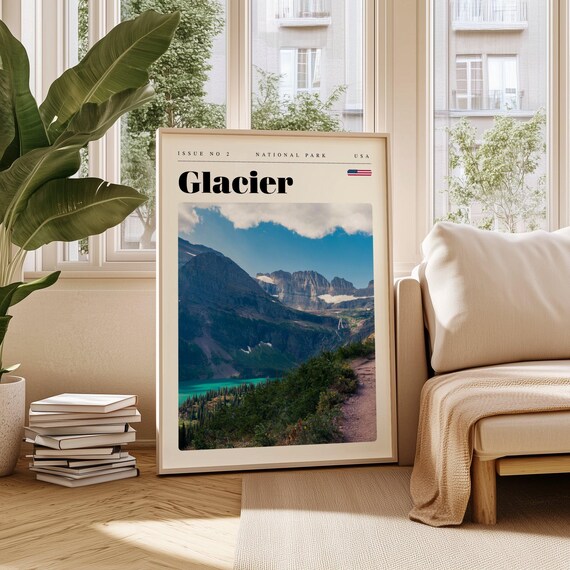 Glacier National Park Turquoise Lake Mountain Vista Travel Poster