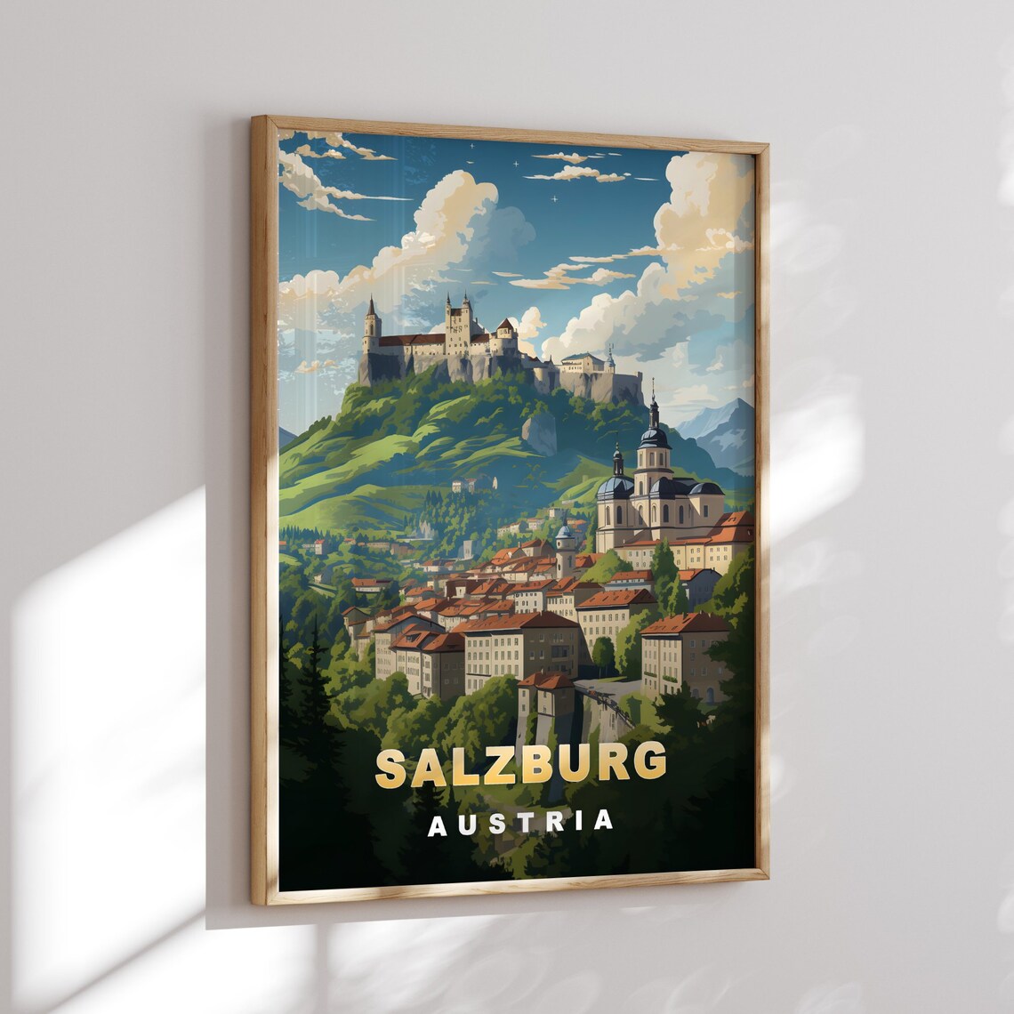 Salzburg Austria Hilltop Fortress Old Town Panorama Travel Poster - Image 2