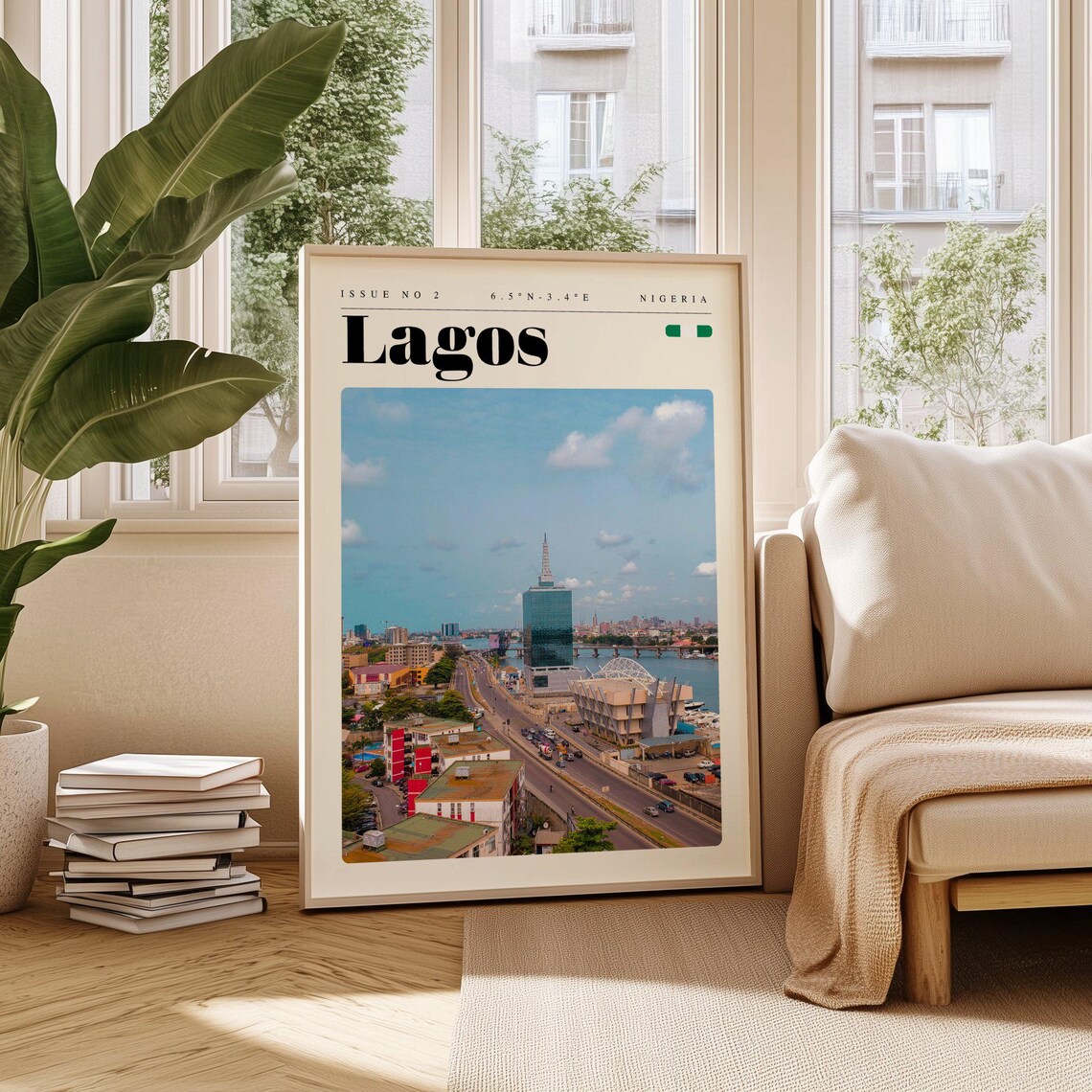 Lagos Nigeria City Bridge Waterfront Skyline Modern Travel Poster