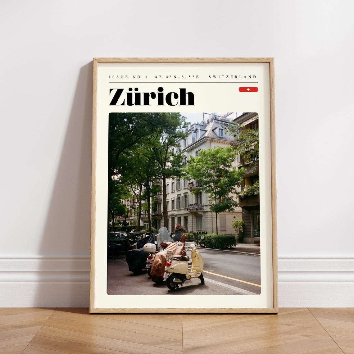 Zurich Switzerland Scooters Tree Lined Street Photography Poster - Image 3