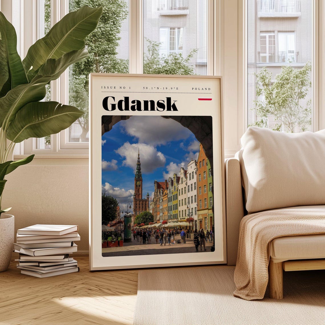 Gdansk Poland Colorful Old Town Square Gothic Tower Travel Poster