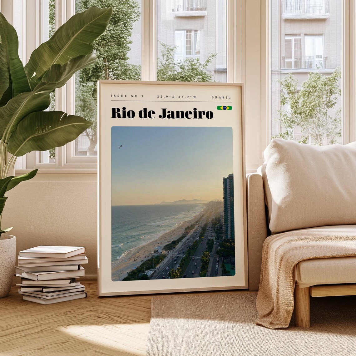 Rio de Janeiro Beach Sunset Coastline Avenue Brazil Travel Poster