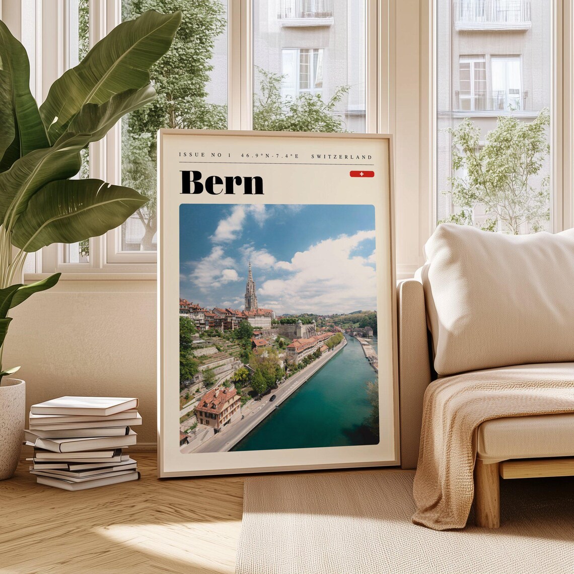 Bern Switzerland Aare River Old Town Rooftops Scenic Alpine Poster