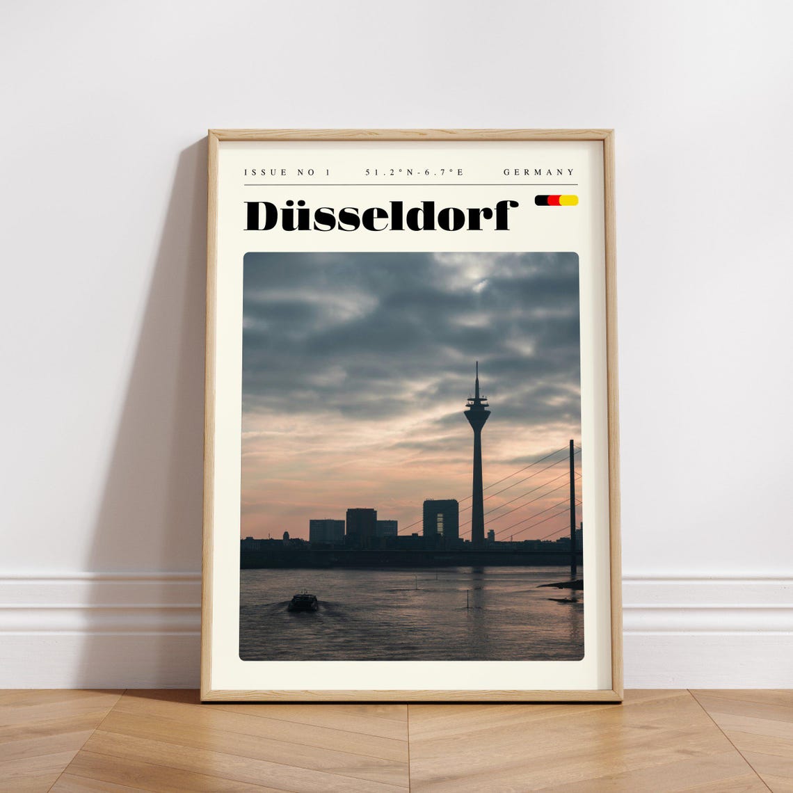 Dusseldorf Germany TV Tower Silhouette River Sunset Travel Poster - Image 3