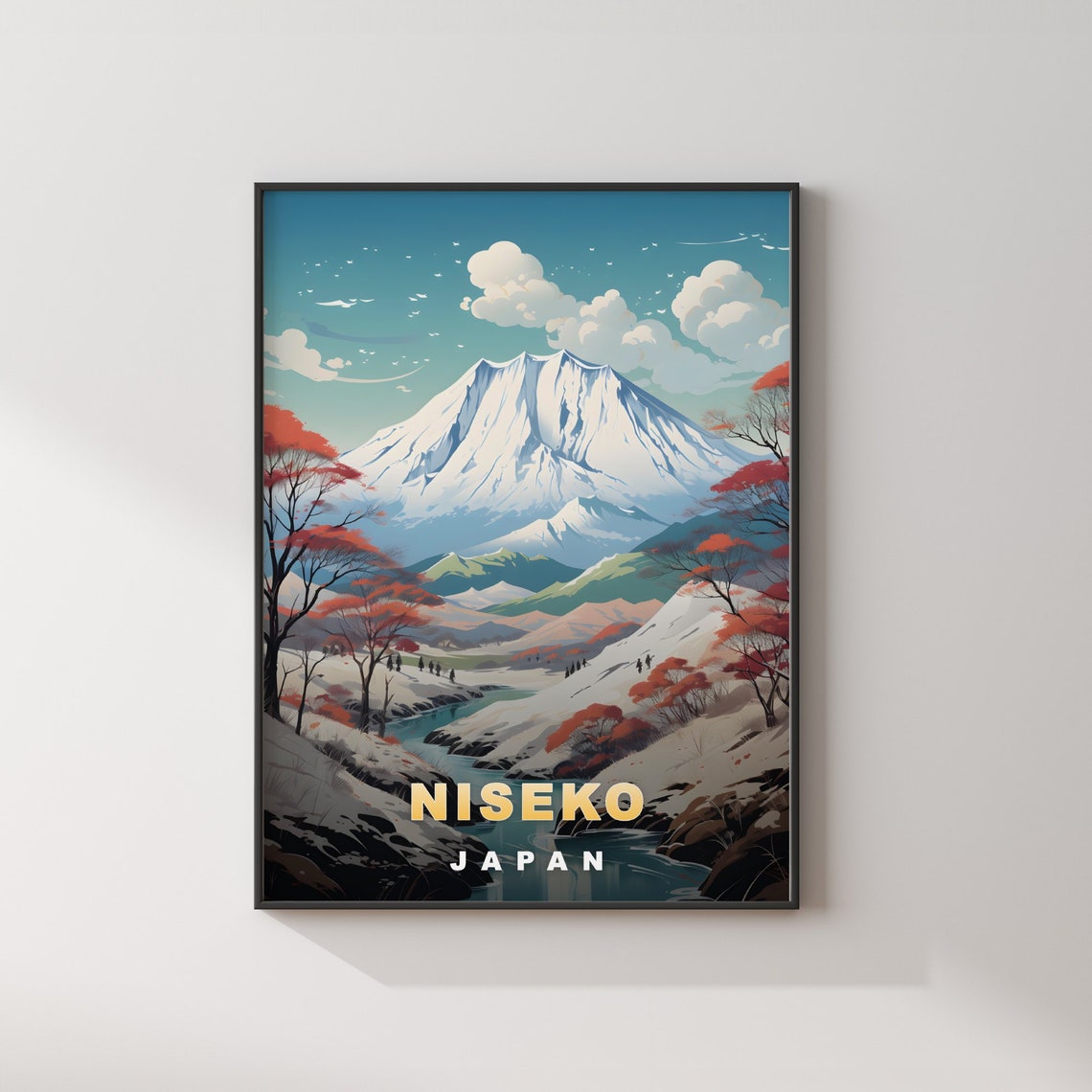 Niseko Japan Snowcapped Peak Autumn Foliage Retro Travel Poster - Image 2