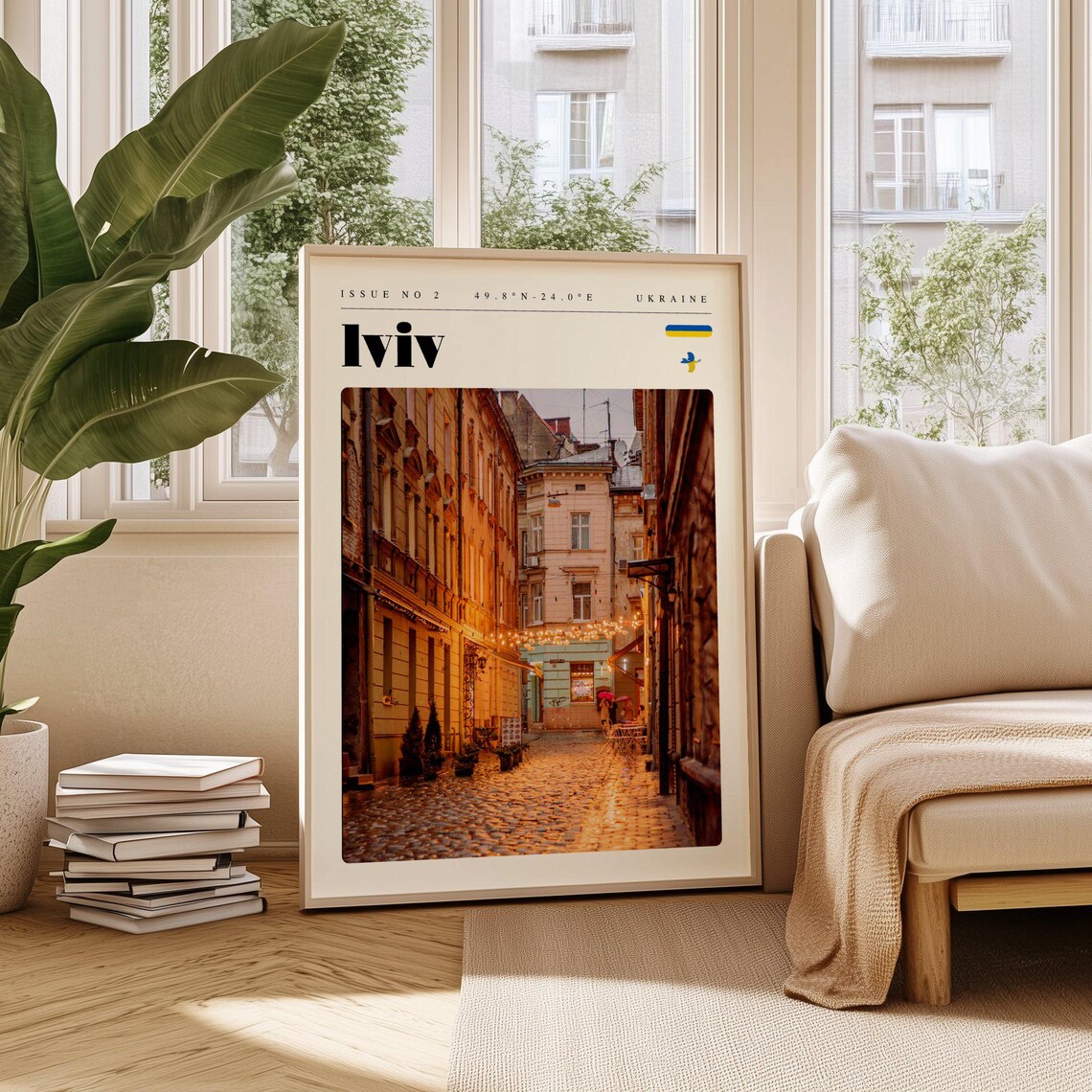 Lviv Ukraine Old Town Street at Golden Hour Lights Travel Poster