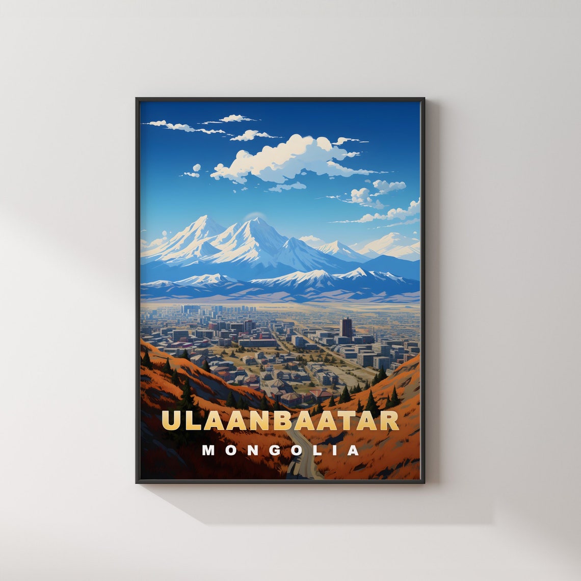 Ulaanbaatar Mongolia Snow Mountain City Panorama Vintage Poster - Image 2