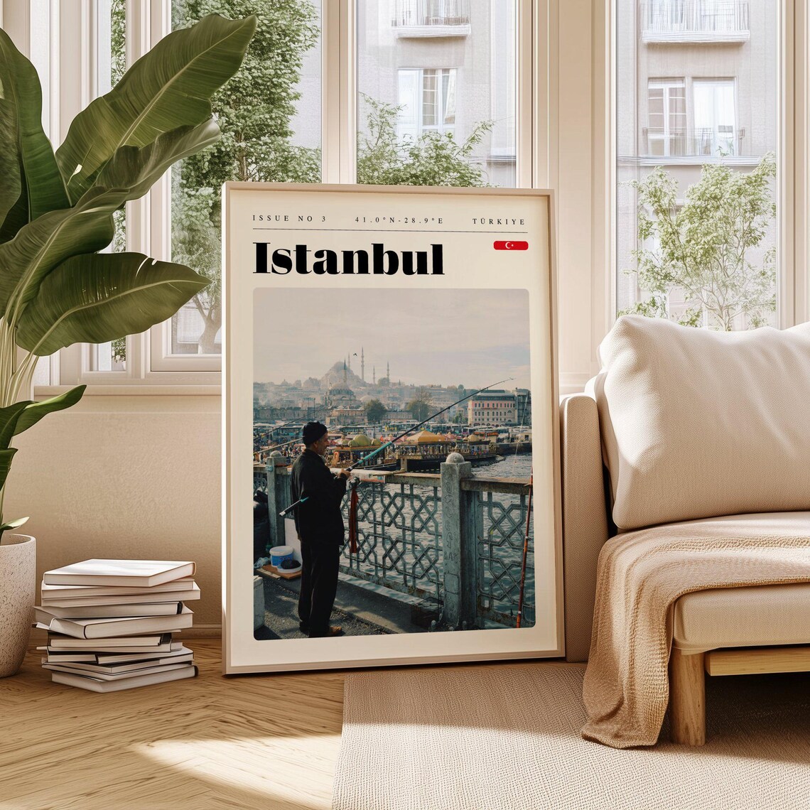 Istanbul Turkiye Vintage Travel Poster Fisherman Bridge Mosque Skyline
