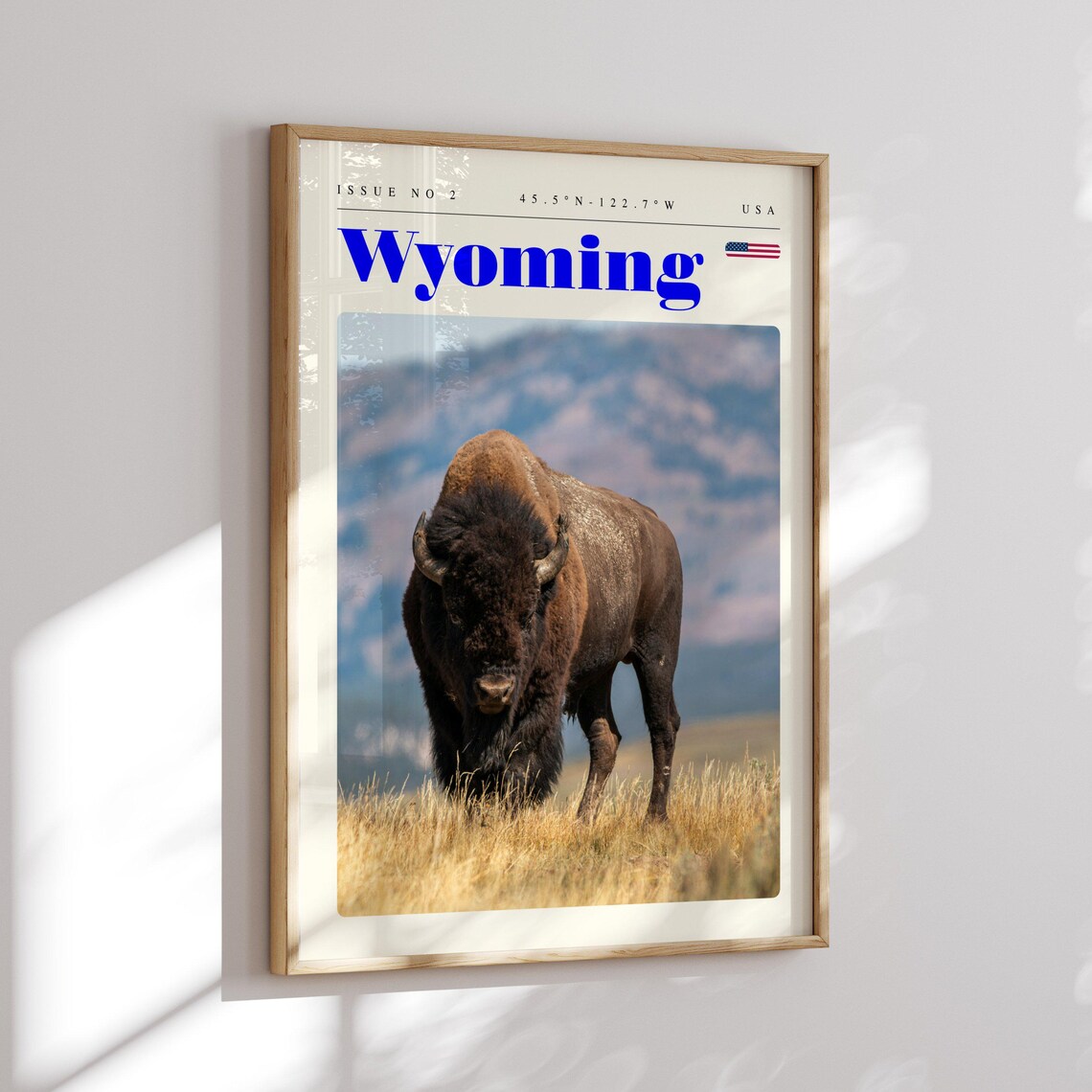 Wyoming Bison Standing in Golden Prairie Wildlife Travel Poster - Image 2