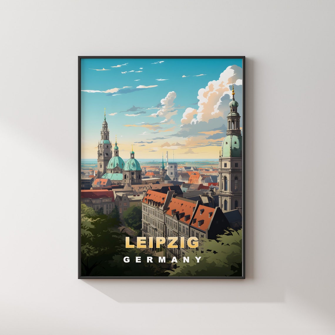Leipzig Germany Retro Travel Poster Copper Domes Baroque Towers - Image 2