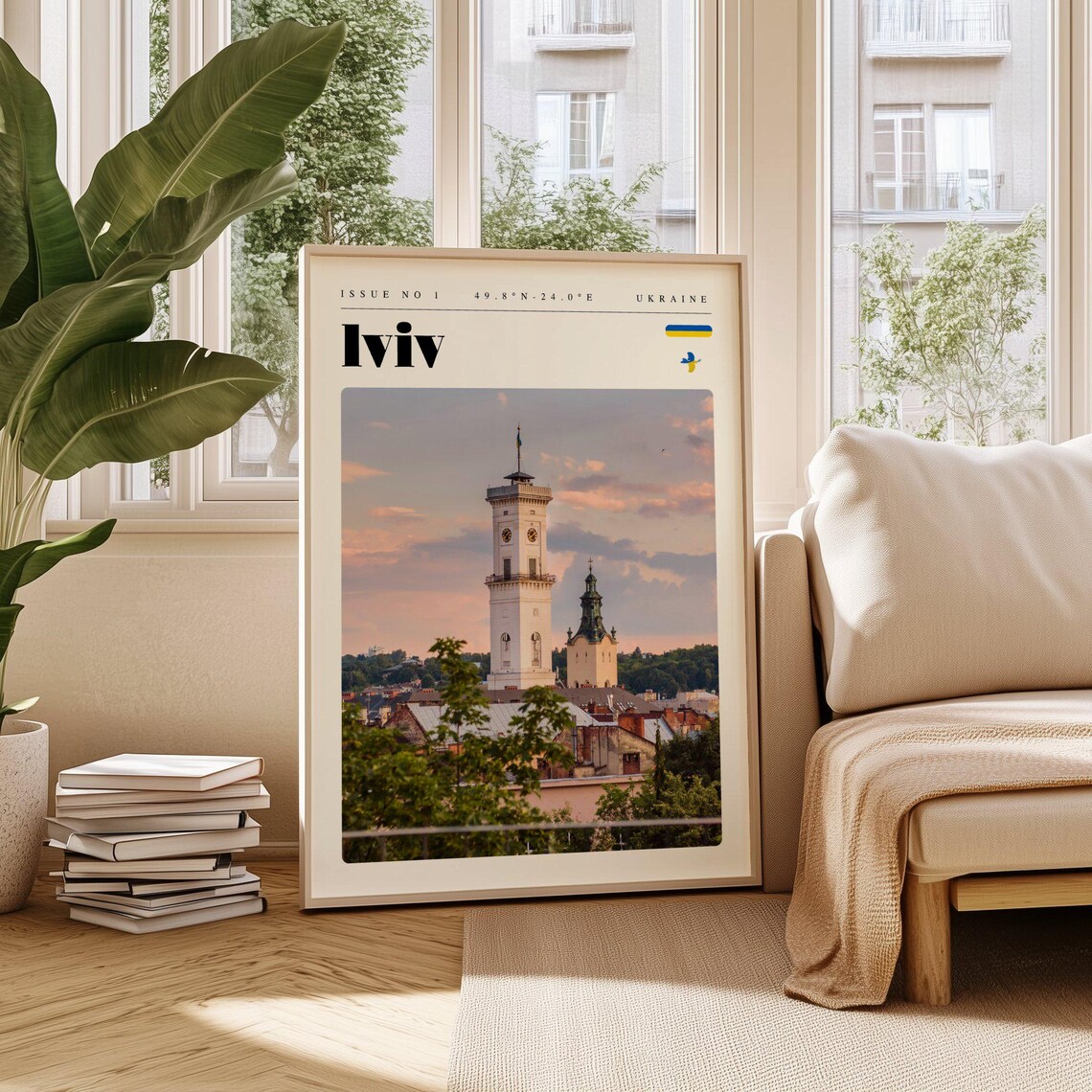Lviv Ukraine Old Town Clock Towers Sunset Skyline Travel Poster