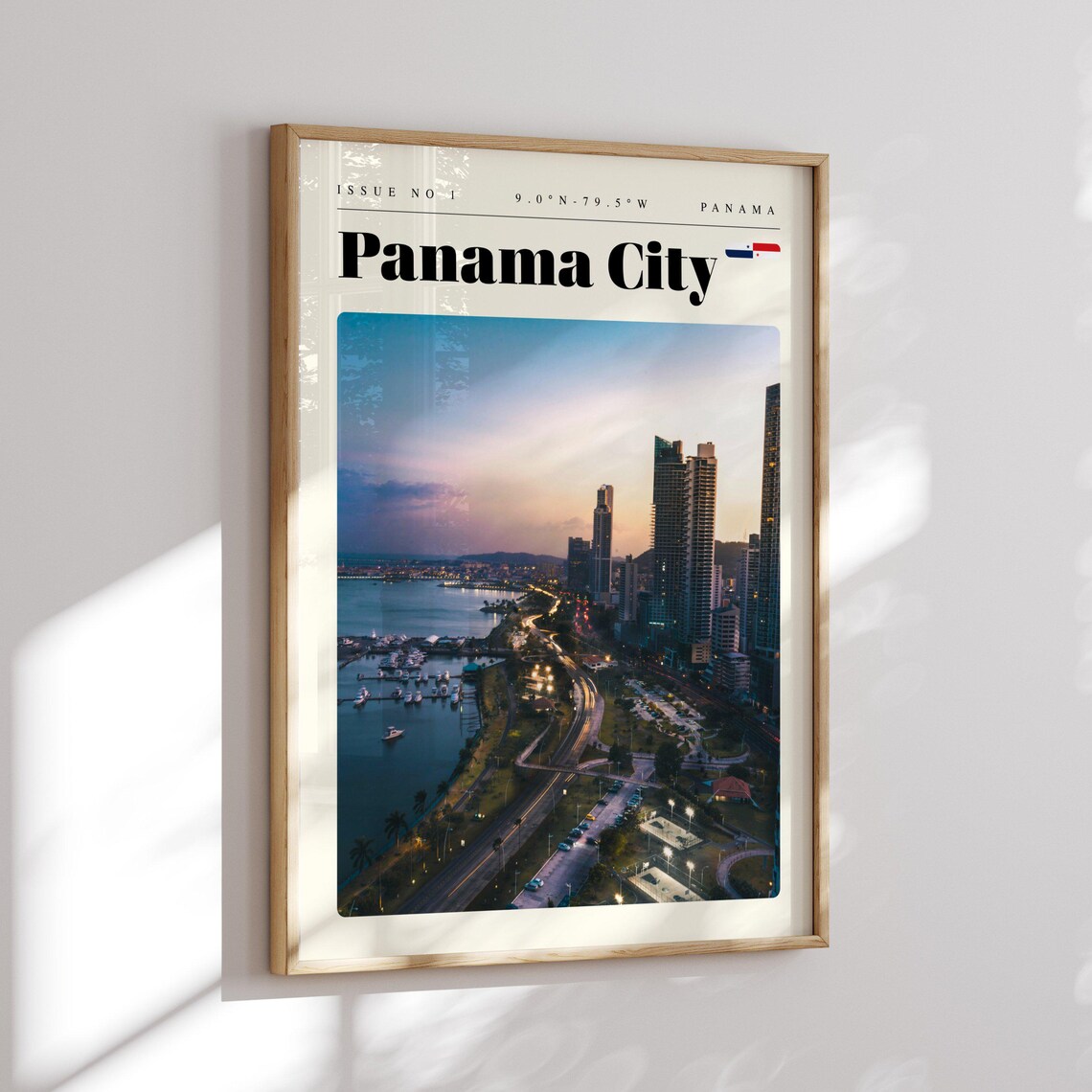 Panama City Skyline at Dusk Over the Bay Aerial Travel Poster Art - Image 2