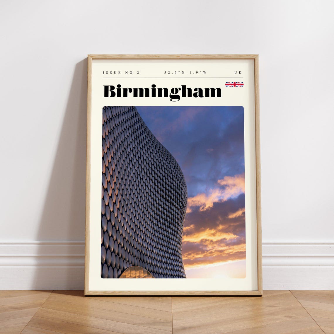 Birmingham England Futuristic Blue Facade Sunset Travel Poster - Image 3