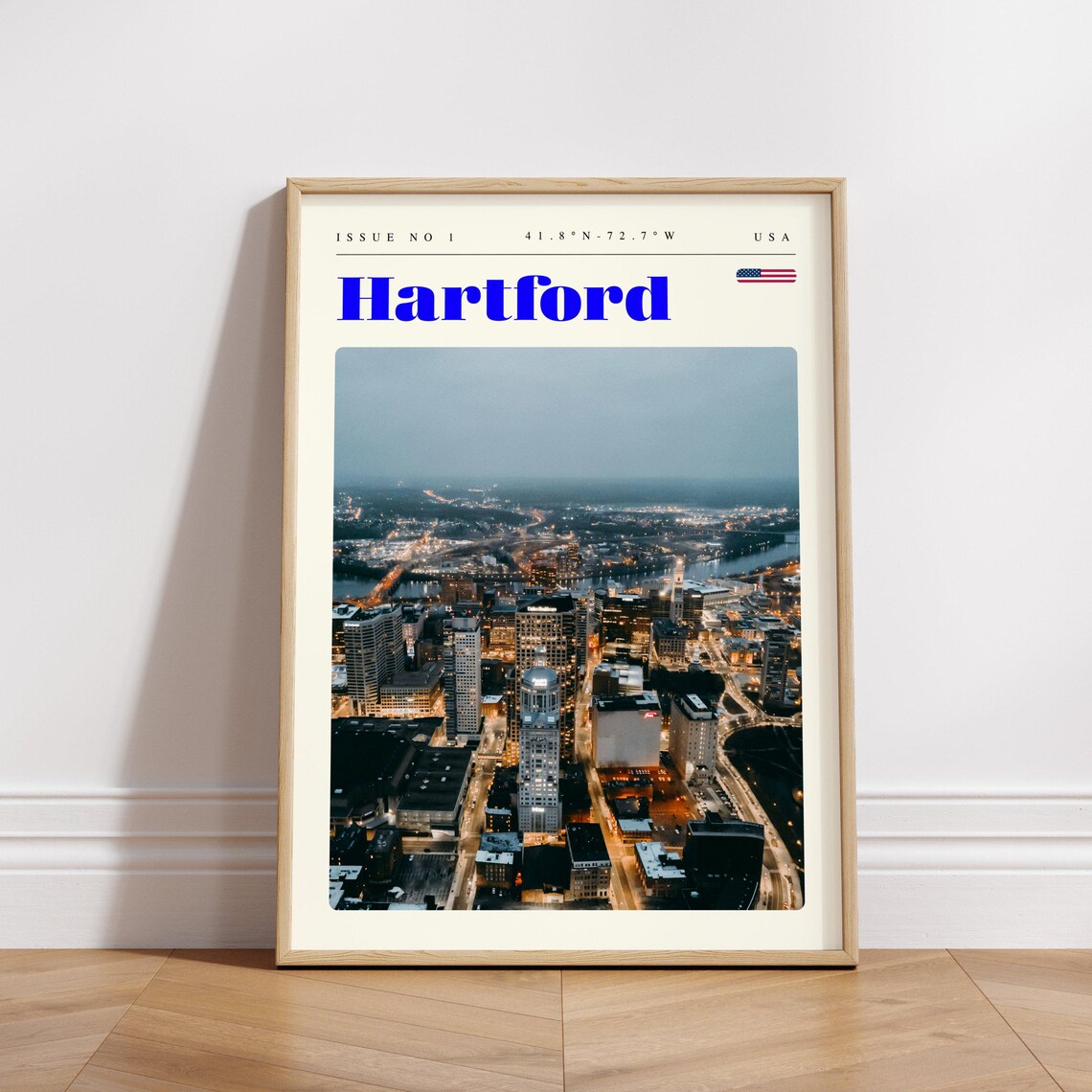 Hartford USA Night City Lights Glowing Aerial Skyline Travel Poster - Image 3