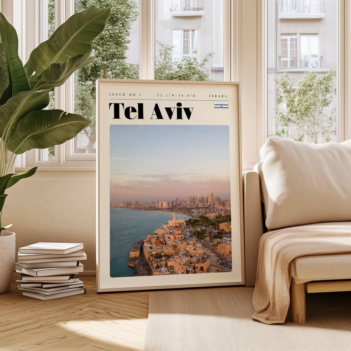 Tel Aviv Israel Vintage Travel Poster With Jaffa Coastline View