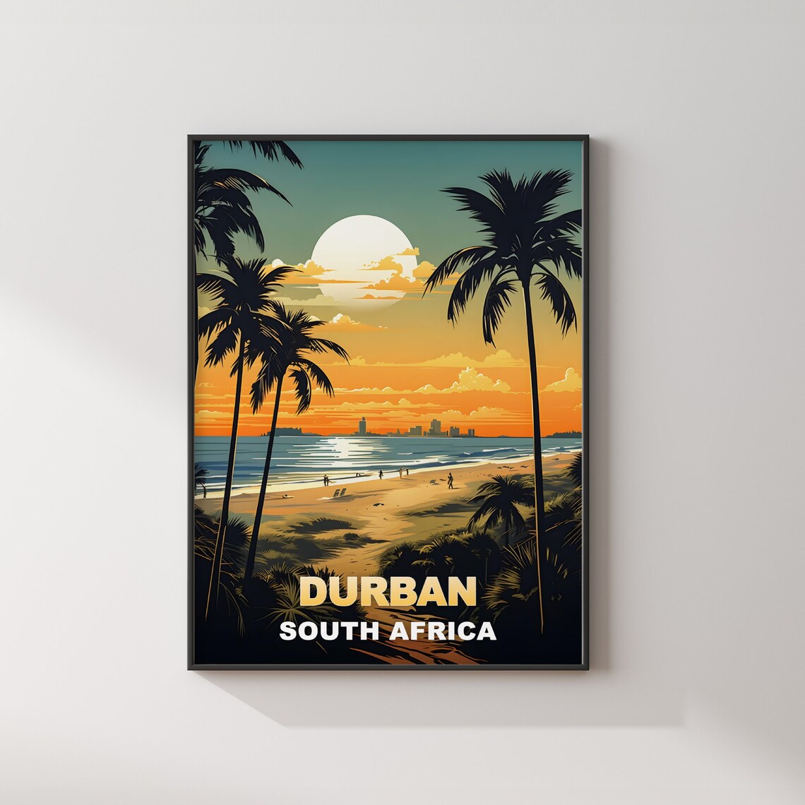 Durban South Africa Golden Beach Palms Sunset Shore Travel Poster - Image 2