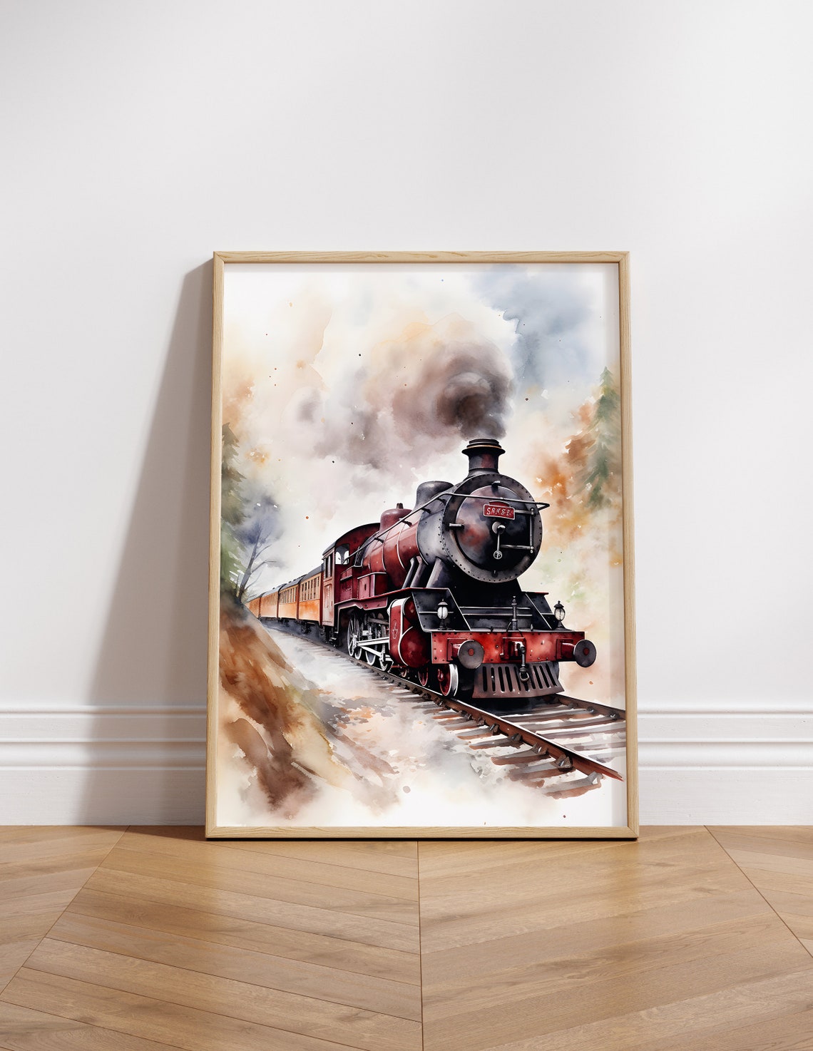 Red Steam Train Watercolor Locomotive 5972 Railway Art Poster