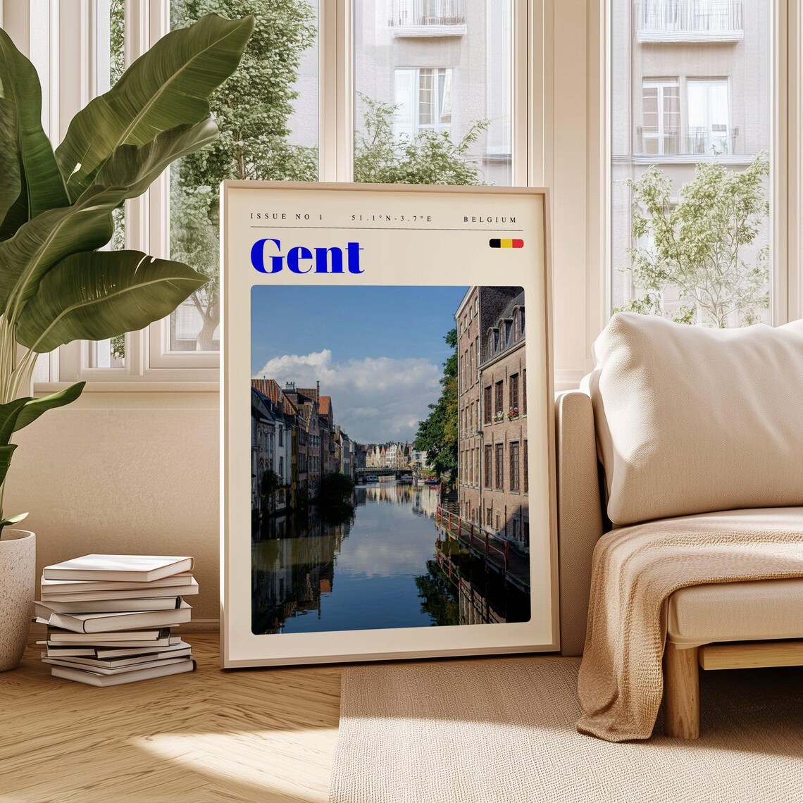 Gent Belgium Canal Reflections Historic Riverside Houses Travel Poster
