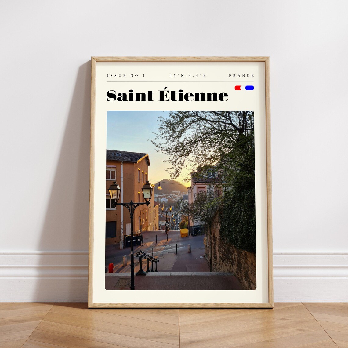 Saint Etienne France Sunset Street With Vintage Lamp Glow Poster - Image 3
