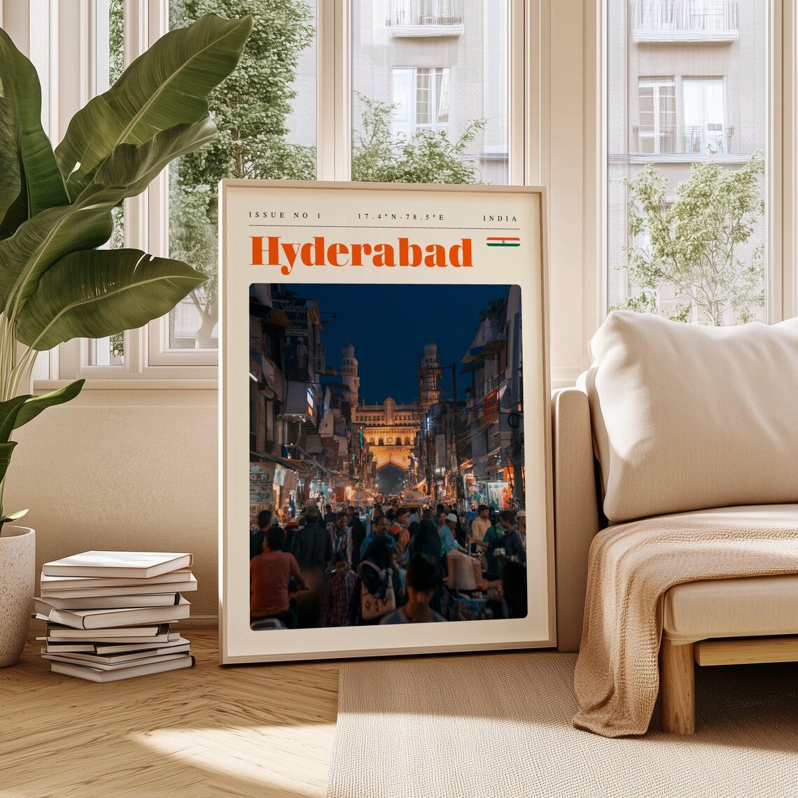 Hyderabad India Old City Night Bazaar Bustling Vibrant Street Poster