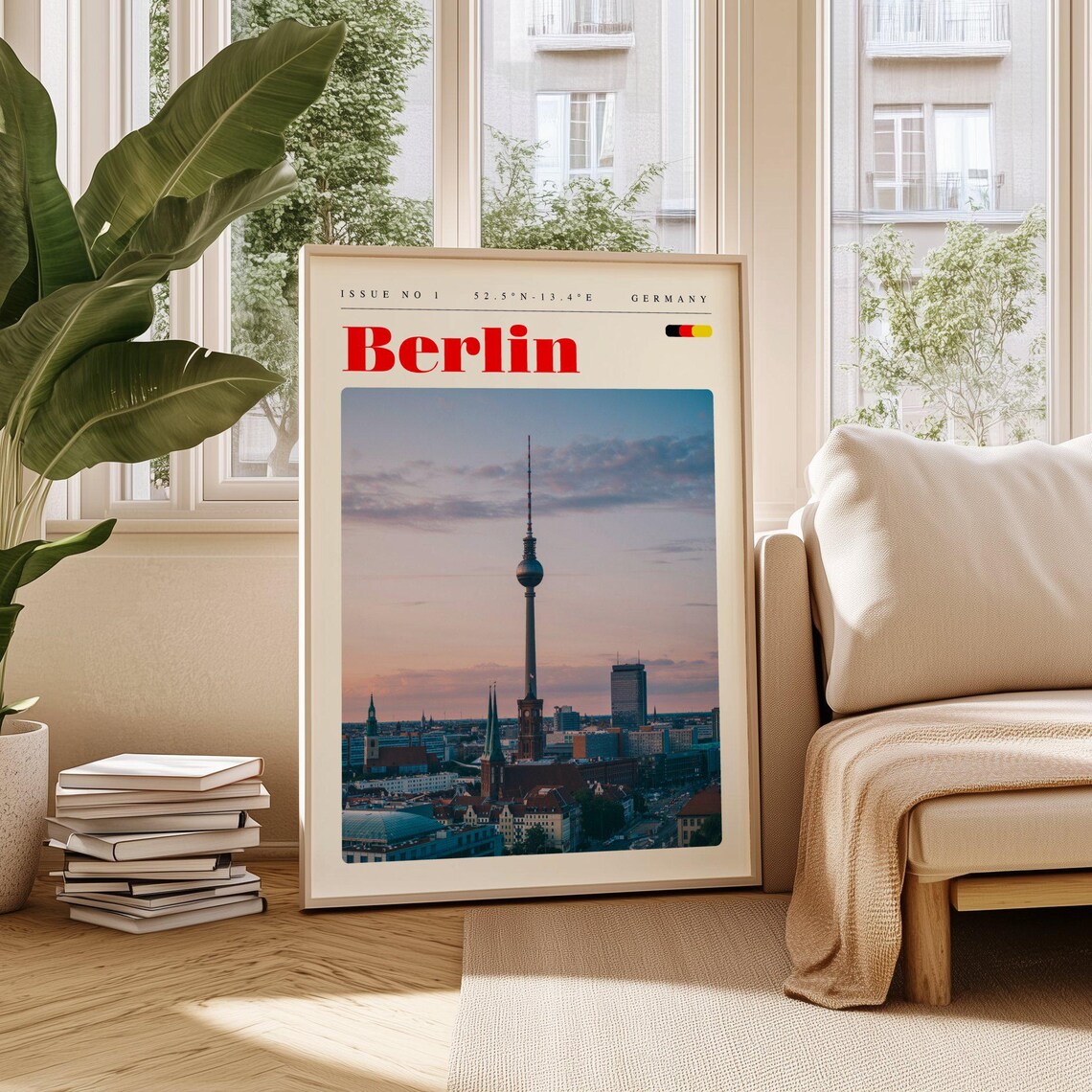 Berlin Germany TV Tower Sunset City Panorama Iconic Travel Poster