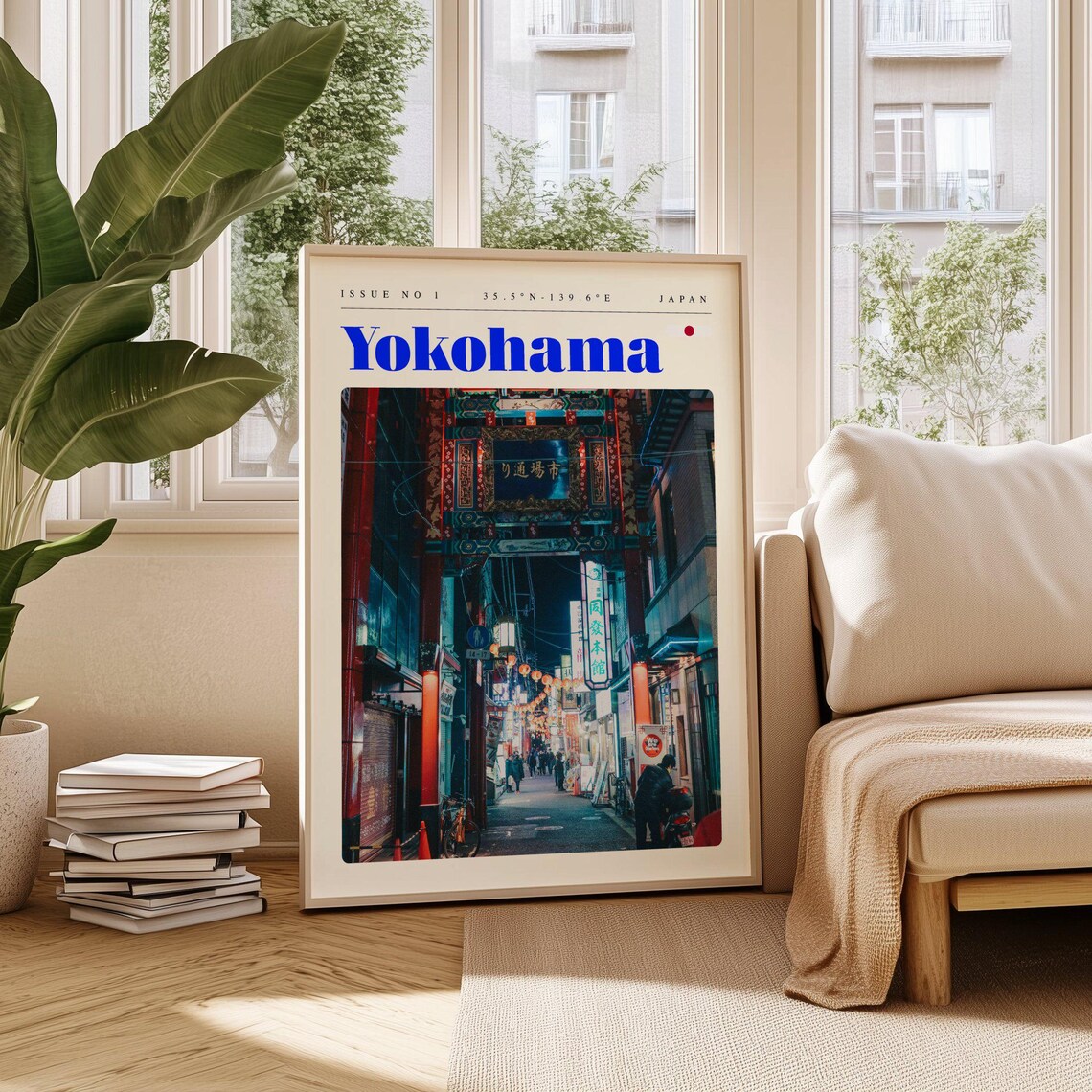 Yokohama Japan Vintage Travel Poster Chinatown Lanterns at Night