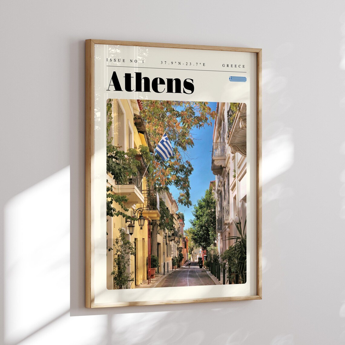 Athens Greece Plaka Street Greek Flag Blue Sky Travel Poster - Image 2