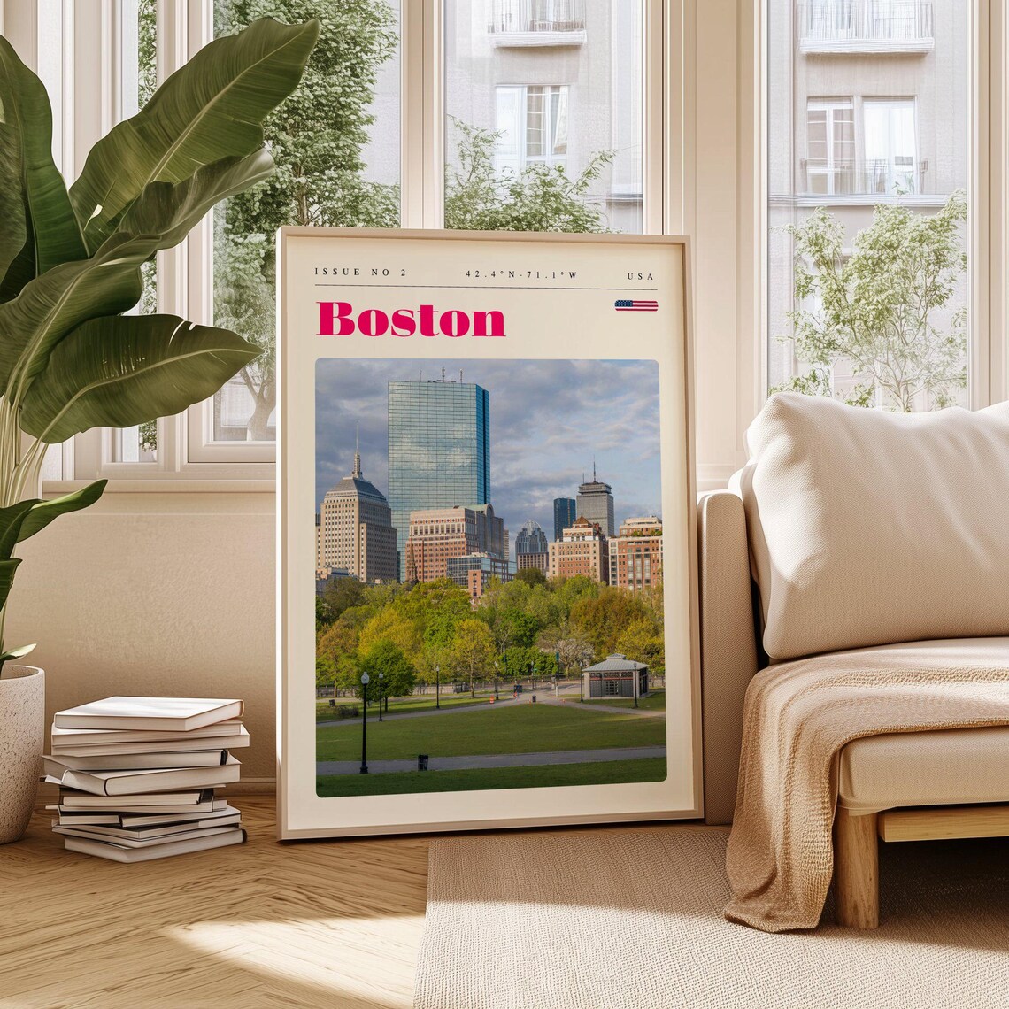 Boston Back Bay Skyline Spring Park Issue 2 Retro Travel Poster