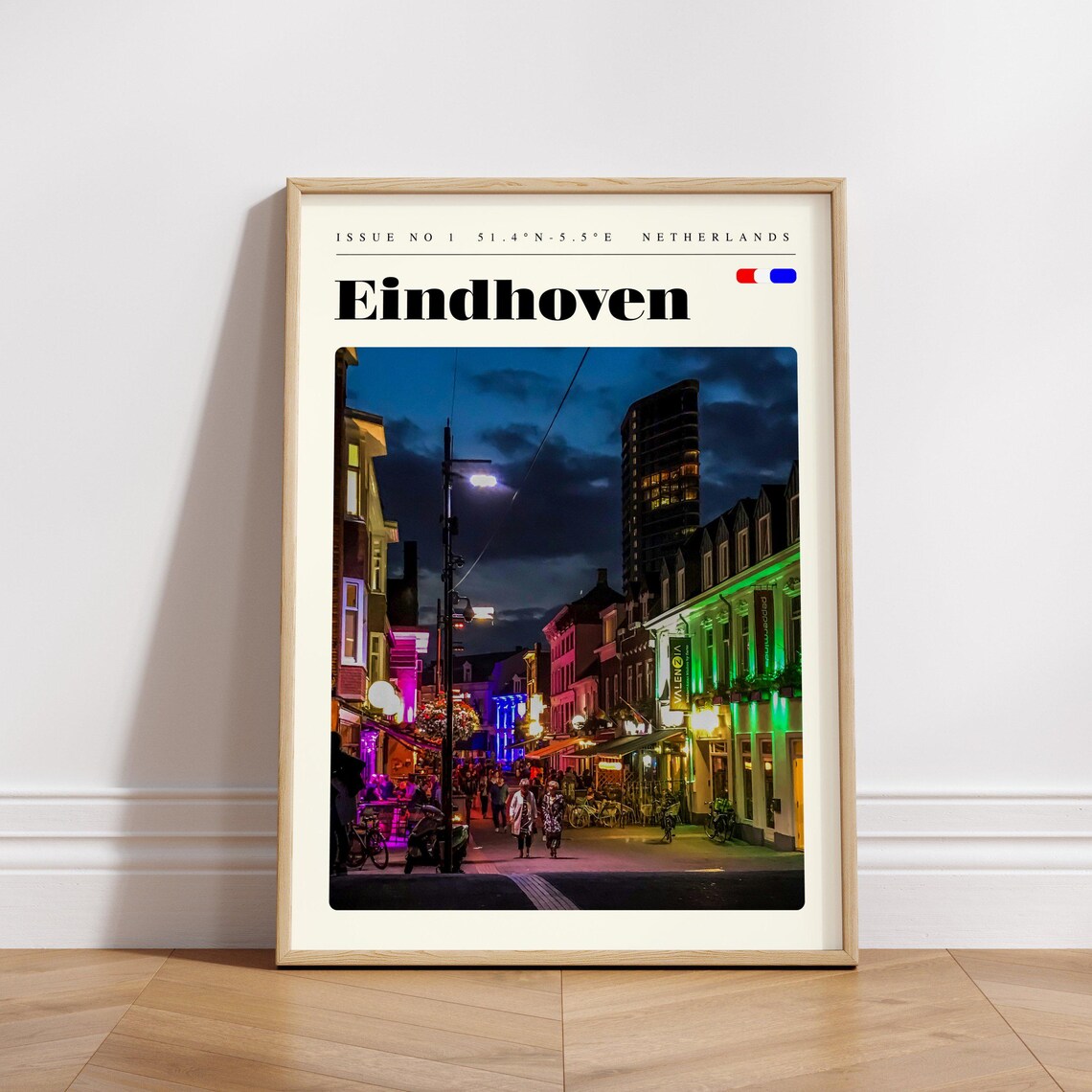 Eindhoven Netherlands Night Street Lights City Scene Travel Poster - Image 3