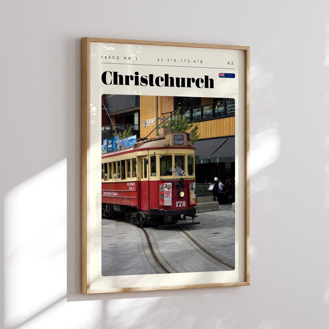 Christchurch NZ Historic Tram City Tour Street Scene Travel Poster - Image 2