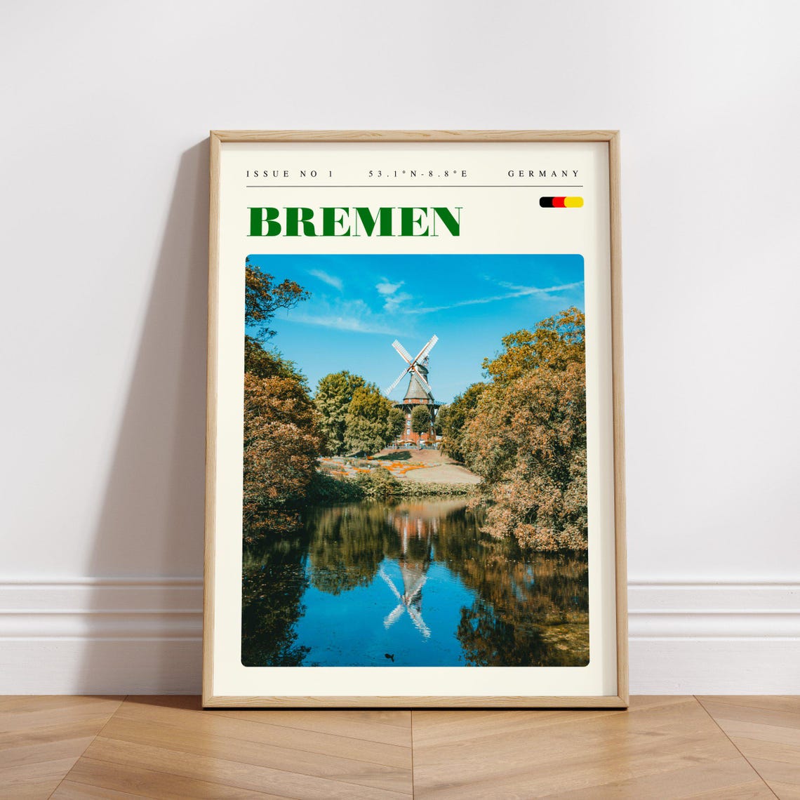 Bremen Windmill Reflection Park Germany Issue 1 Retro Travel Poster - Image 3