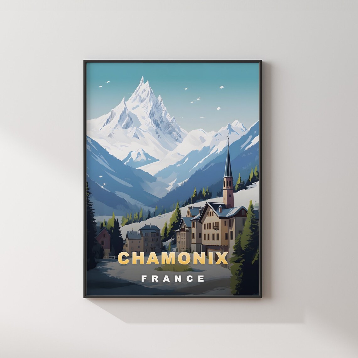 Chamonix France Alpine Town Church Spire Retro Travel Poster - Image 3