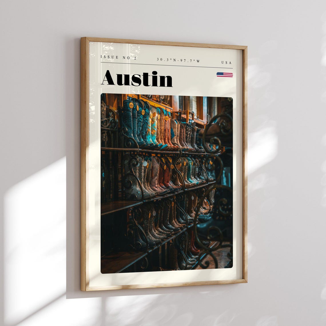 Austin Cowboy Boots Shop Wall USA Issue 2 Retro Travel Poster - Image 2