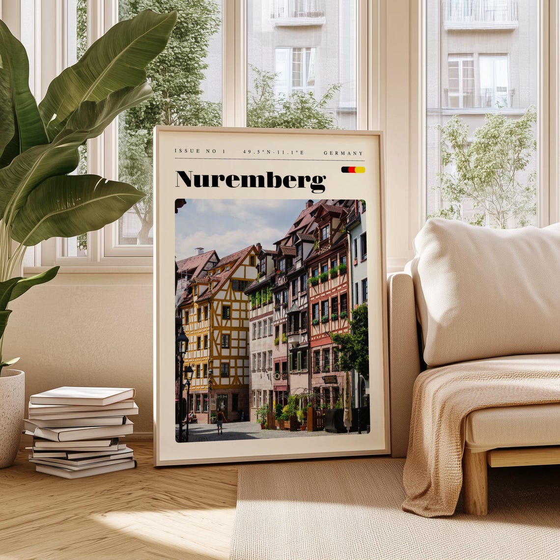 Nuremberg Germany Half Timbered Old Town Street Modern Travel Poster