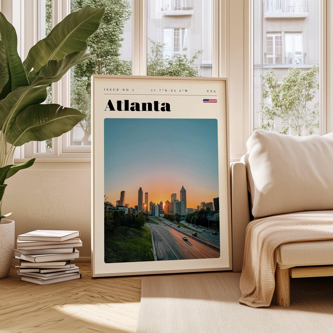 Atlanta USA Skyline Sunset Highway Approach City Lights Travel Poster