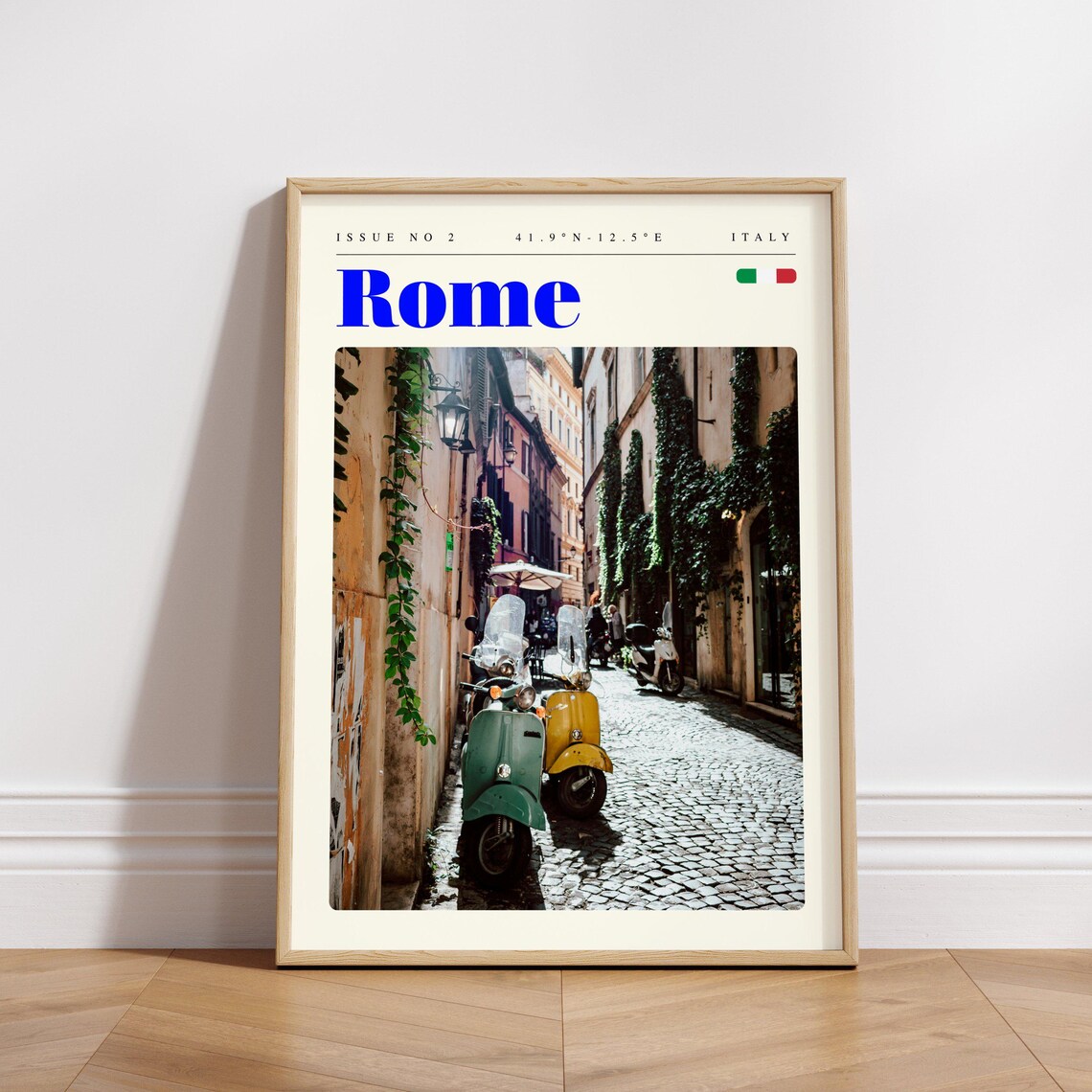 Rome Italy Cobblestone Alley Colorful Vespas Modern Travel Poster - Image 3