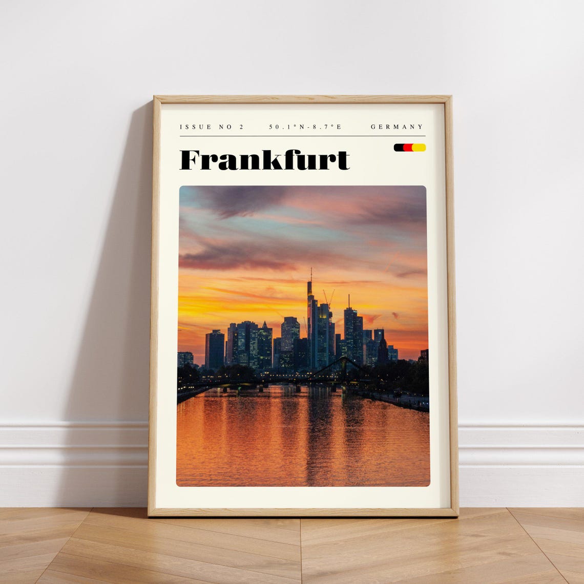 Frankfurt Germany Skyline Sunset Reflection on the River Travel Poster - Image 3